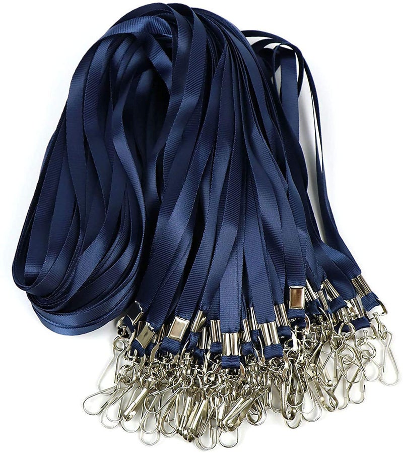 Beebel Navy Blue Lanyards 100 Pcs Lanyard for Id Badges Flat Lanyard with Badge Clip with J-Hook (Navy Blue) - Image 1